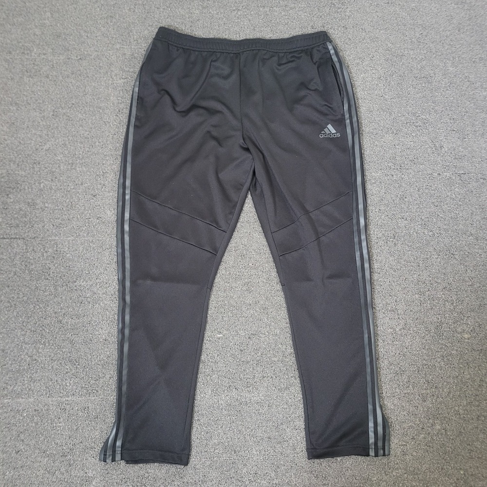 Adidas Size 2XL Track Pants Mens Black Grey Tapered Ankle Zip Athletic Joggers